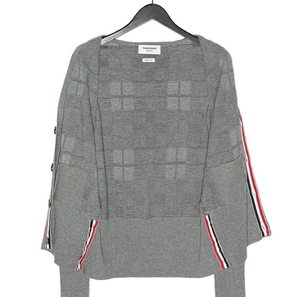 Thom Browne Grey Cashmere Tartan Check Cardigan Sweater - Picture 7 of 10